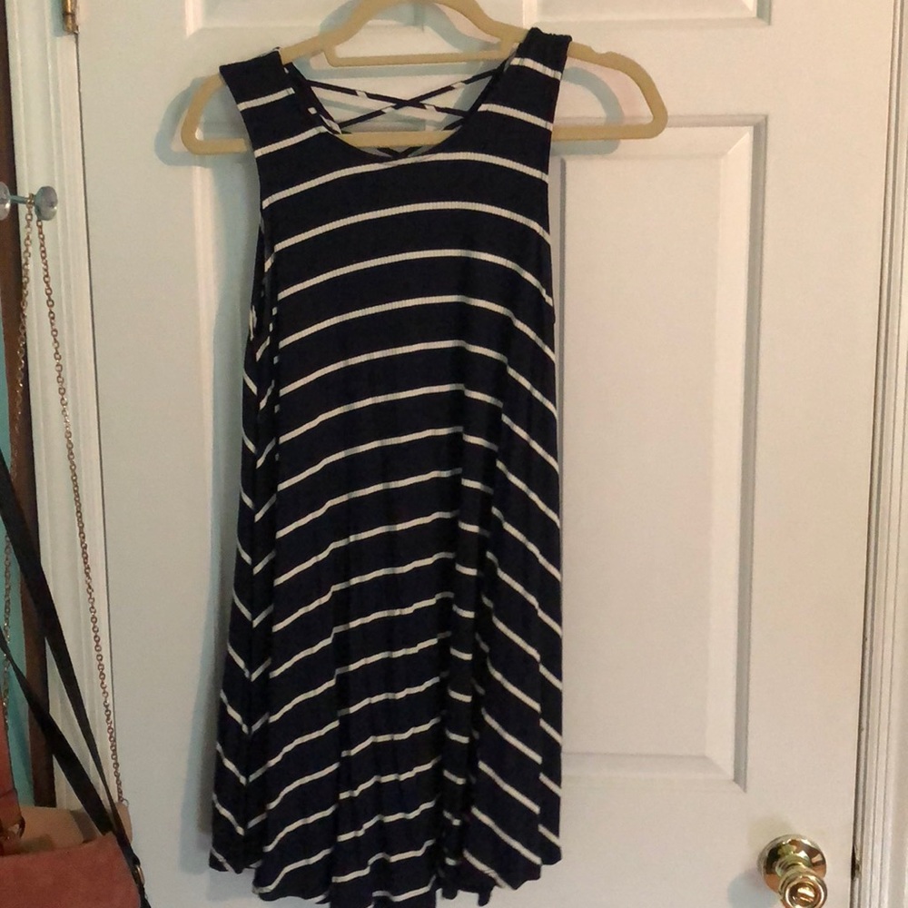 Blue and white stripped tank top dress